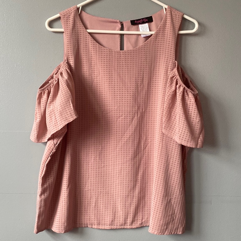 Pink Gingham Cold Shoulder Blouse